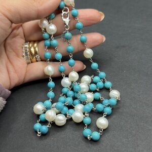 Honora signed 925 silver freshwater pearls and turquoise stone necklace